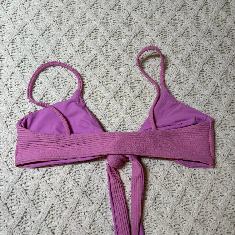 NWT L*Space Chloe Bikini Top Ribbed Pink Tie Front Swimwear Women’s XL‎